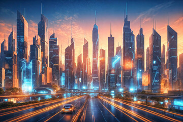 Naklejka premium Future Digital City Smart City and technology business concept