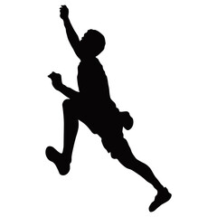 Silhouette of Man Climbing Rock. Isolated on White Background. Vector Illustration in Flat Style.