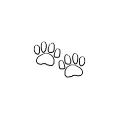 Hand drawn silhouette of paw print icon isolated on white background