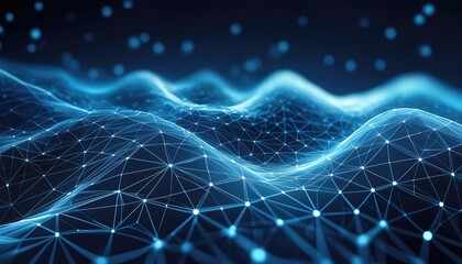 Grid wavy geometrical background, network Connections with Blue-Toned Dots and Lines, colorful blurred geometrical background, website banner.