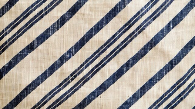 Summer coastal sailor stripe on tan linen background with hand drawn diagonal line pattern Nautical home decor swatch with preppy striped textile design