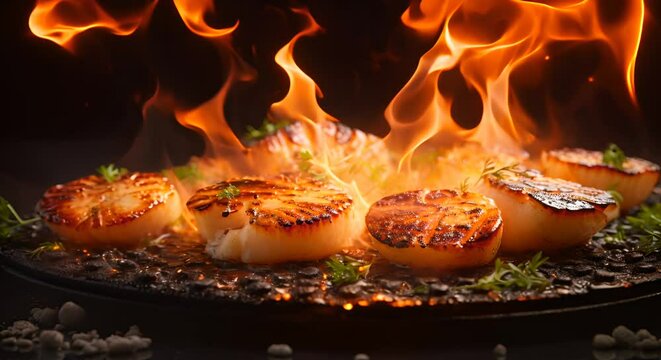 grilled scallop on background