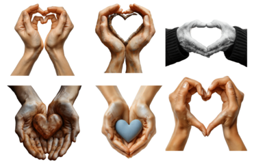 Collection of Gesture series hands symbolically form a heart On isolated transparent PNG background