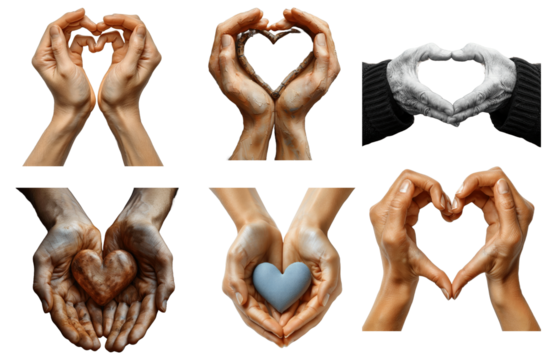 Collection of Gesture series hands symbolically form a heart On isolated transparent PNG background