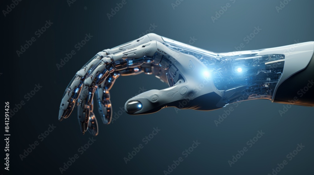 Poster A robotic arm delicately assembling a microchip, its precise movements guided by advanced AI.