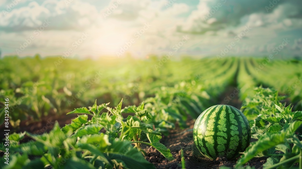 Wall mural watermelon image in a melon field during summer with copy space - Wall murals