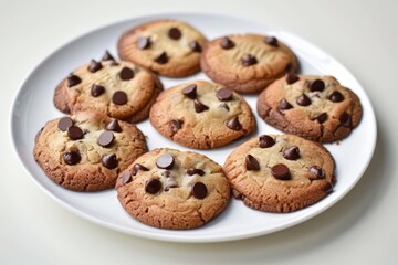 Artfully Arranged Crispy Chocolate Chip Cookies on Pristine Plate