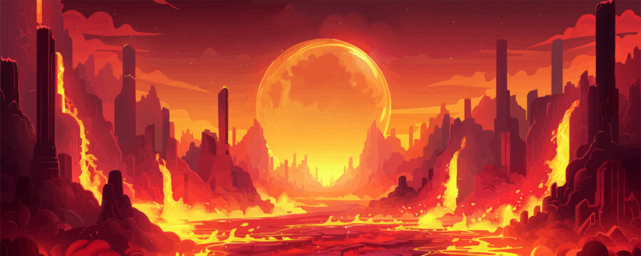 Battle arena in hell with lava. vector simple illustration