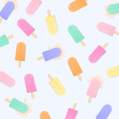 Pastel ice cream  pattern on white background