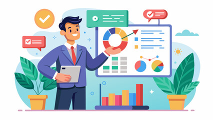 Successful Businessman Presenting Growth Charts and Data Analysis