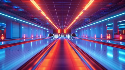 Obraz premium Brightly lit modern bowling alley interior design