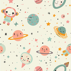 Illustration of Cosmic Cuties seamless pattern , Design a space-themed pattern