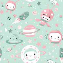 Illustration of Cosmic Cuties seamless pattern , Design a space-themed pattern