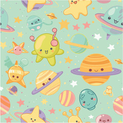 Illustration of Cosmic Cuties seamless pattern , Design a space-themed pattern