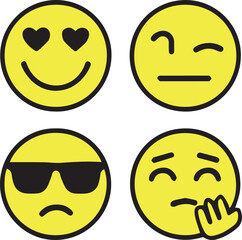 Emoticons big set. Emoji faces collection vector. Emojis flat style. Line smiley face 