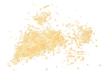 grated parmesan cheese isolated on white background. Top view. Flat lay.