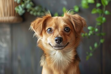 An adorable pet portrait capturing the playful personality of a dog or cat, with expressive eyes and joyful expression.