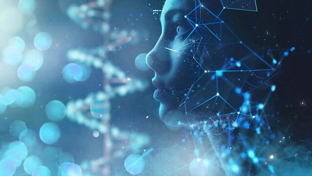 technology background genetic research and biotech science concept human seamless looping overlay 4k virtual video animation background