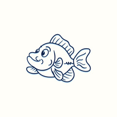 illustration of a cute fish cartoon character for coloring book