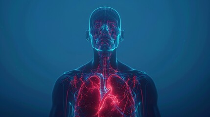 3D render of  human body with internal organ, blue background