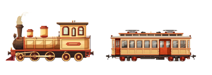 Collection of retro train isolated on transparent background. Generated Ai
