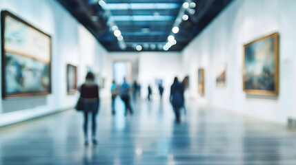 Museum blurred. Fuzzy museum devoid of visitors with a vacant background. Heading. Ultra HD. High definition. Space for inscription. 