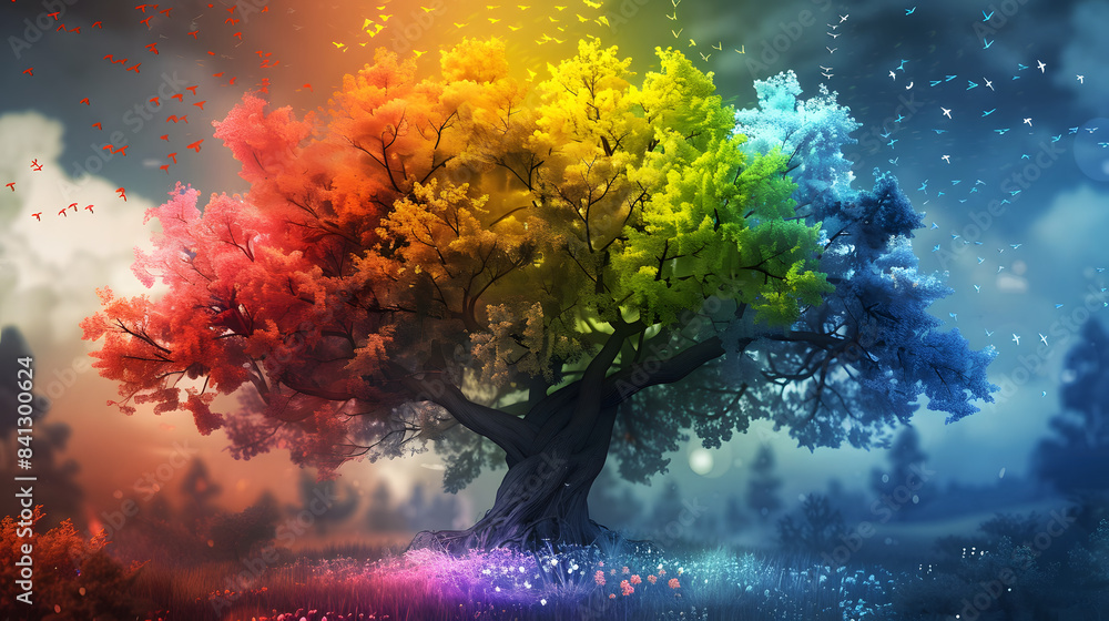 Poster neat colorful tree. with more separate tree branches
