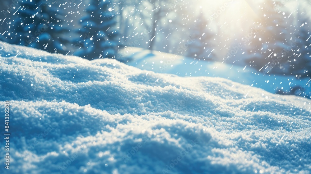 Poster close-up shot of a pile of snow with intricate details and textures
