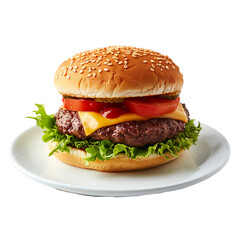 fast food hamburger beef patty and chicken isolated on transparent background