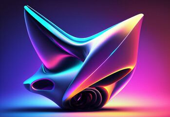 Abstract futuristic and holographic three dimensional abstract object with vivid and vibrant colors art illustration design