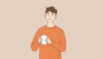 Obraz premium A young man holding his coffee to go