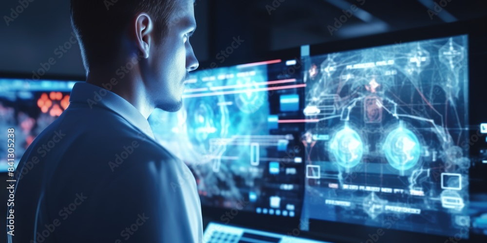Aufkleber a person looking at a computer screen with focus on the display, potentially suitable for use in off