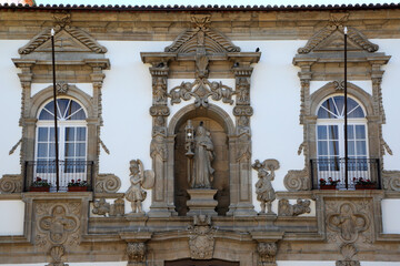 View of former convent of Santa Clara, now city hall in Guimaraes. Architecture of Historic Centre of Guimaraes, Portugal.