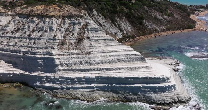 Drone Orbits Above Stair of the Turks. Realmonte, Sicily, Italy