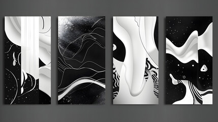 set of four abstract vector designs in black and white 