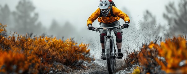 Cyclist speeding on a mountain trail - Powered by Adobe