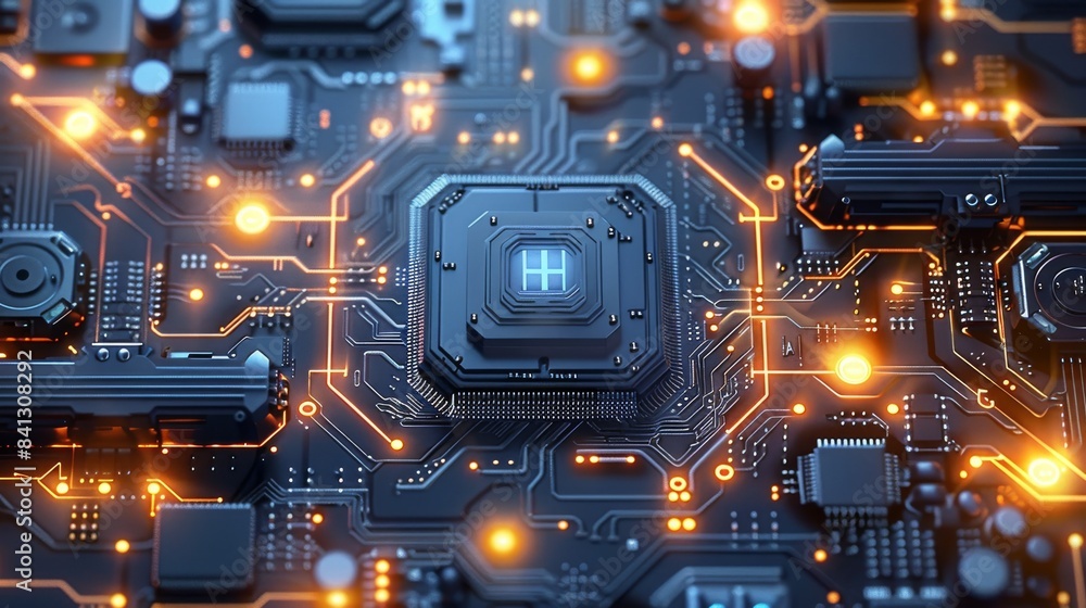Poster Circuit board in manufacturing process, it is used for manufacturer website background. Generative AI.