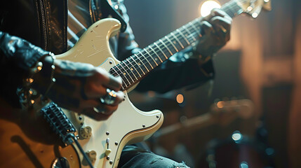 Naklejka premium Masterful Music: Close-up Guitar Performance in 4K Resolution