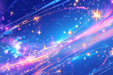 Cosmic Neon Wave - Glowing Pop Art Background with Star Sparkle - 宇宙のネオン波 - 星の輝きを持つ輝くポップアートの背景