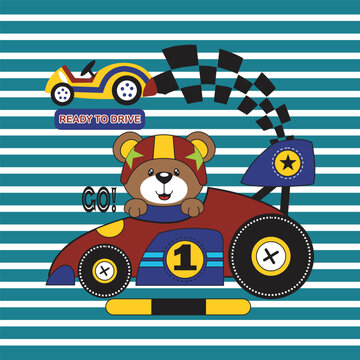 race car race bears and their racing flags,design cartoon vector illustration