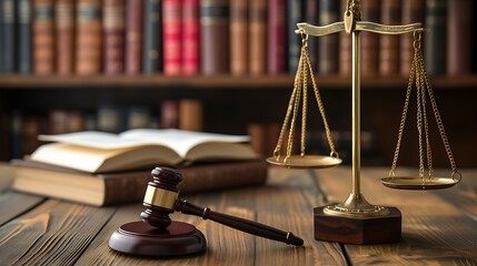 Law and justice concept. Gavel books and scales on table. concept Law and Justice, Legal System, Courtroom Procedures, Judicial Process, Rule of Law