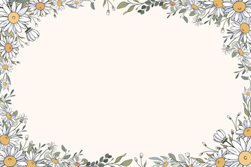 Hand Drawn Daisy Leaf and Flowers Frame Background