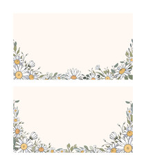 Hand Drawn Daisy Leaf and Flowers Frame Background