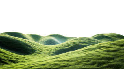 Green rolling hills with lush grass and gentle slopes on a clear day, isolated on a transparent background.
