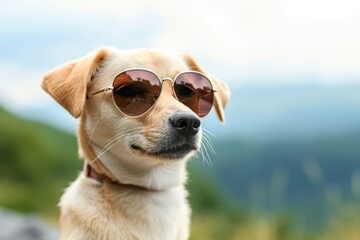 A close-up shot of a dog wearing trendy sunglasses, perfect for use as a stock image