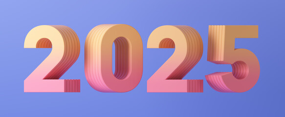 2025 3d colorful numbers composition. New Year festive 3d rendering illustration.