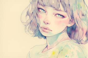 Serene Beauty - Hyper-Realistic Watercolor Portrait of a Beautiful Woman | Illustration - 穏やかな美しさ - 美しい女性の超現実的な水彩画の肖像画 |図