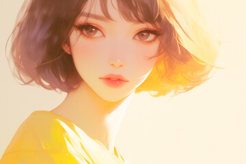 Ethereal Beauty: Graceful Woman Portrait in Watercolor Style - 優美な美しさ: 水彩風の優雅な女性の肖像画