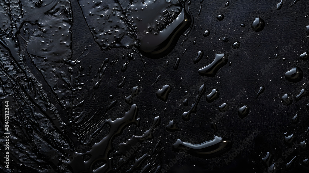 Poster top view of a black background. the water droplets create an abstract pattern on the surface