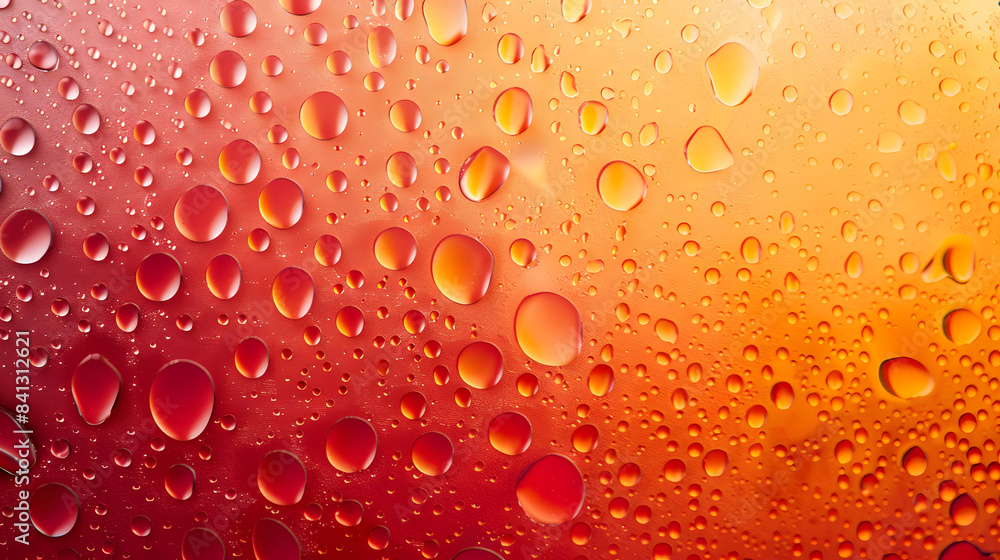 Poster top view of a gradient background with red and orange tones. the water droplets create an abstract p